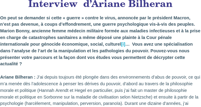 Interview  d’Ariane Bilheran