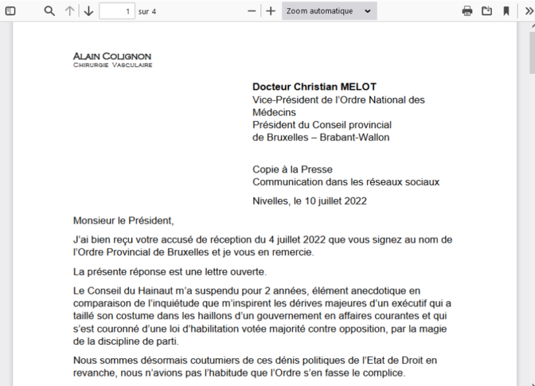 Lettre ouverte au Vice-Président de l&rsquo;Ordre des Médecins