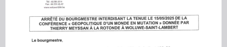 Thierry Meyssan/Kairos interdit de salle dans une commune de Bruxelles